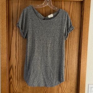 T.la at Anthropologie grey tshirt with back peep hole and rolled sleeve cuffs